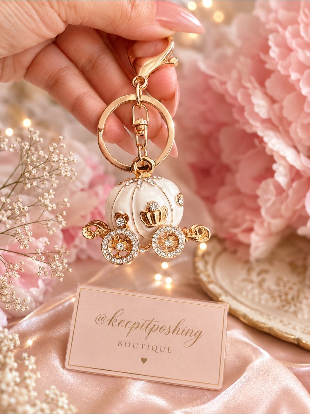 Gold & White Carriage Keychain
